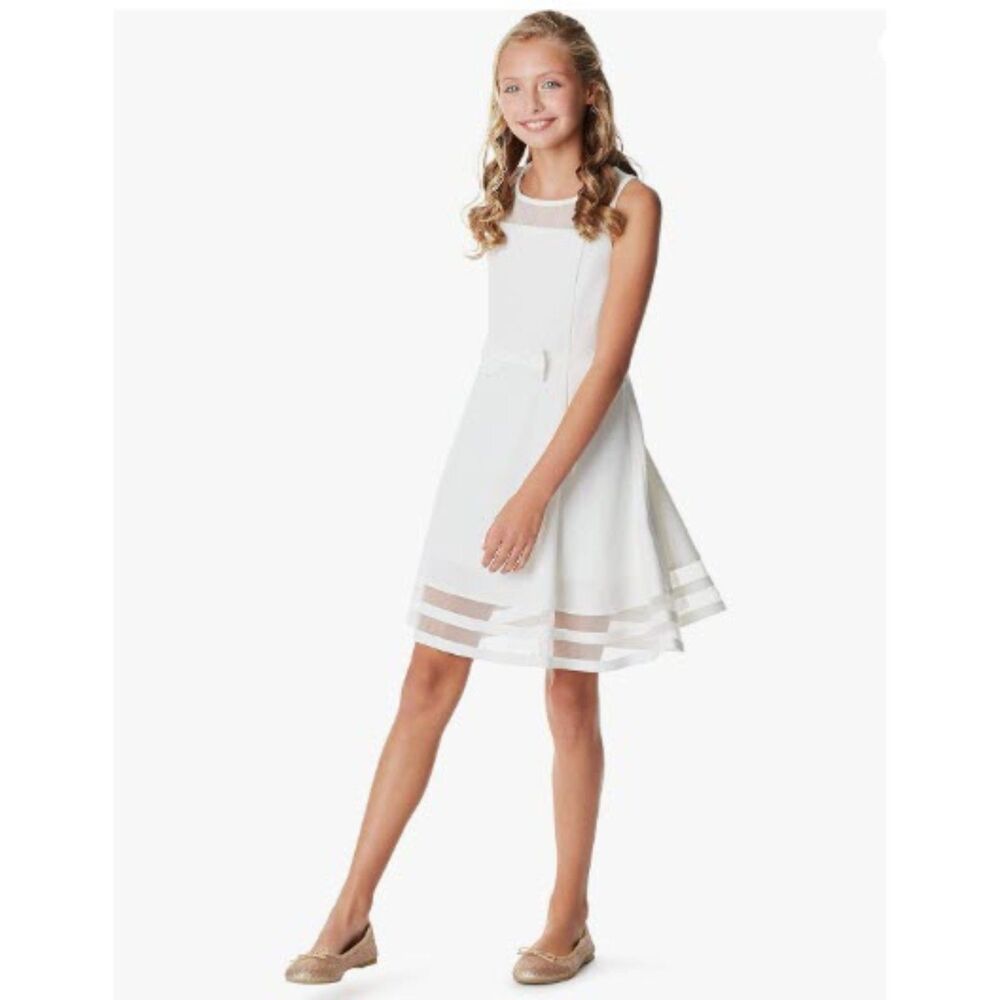 Calvin Klein Girls' White Sleeveless Party Flower Girl Special Occasion Dress